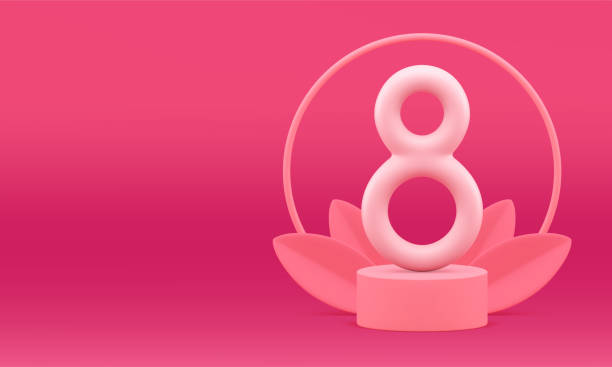 istock International Women's Day pink 3d greeting banner eight on pedestal leaves frame realistic vector 1456751851