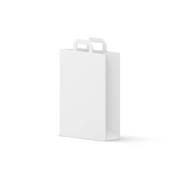 istock Shopping bag white carrier paper recycle package with handles for customer purchasing 3d icon vector 1456751868