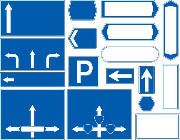 ilustrações, clipart, desenhos animados e ícones de conjunto de ilustração de vários sinais de trânsito e trânsito, molduras e setas / material de ilustração (ilustração vetorial) - one way road sign sign blank
