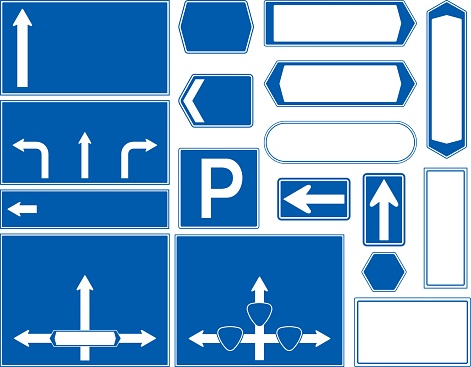 Illustration set of various road and traffic signs, frames and arrows / illustration material (vector illustration)