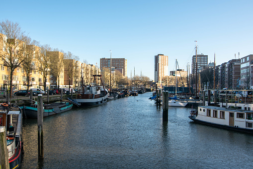 Cityscape of the Haringvliet in the center of Rotterdam seen from the Spanjaardsbrug