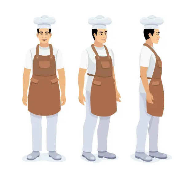 Vector illustration of Chef cooking character. Set of Chef with different poses.