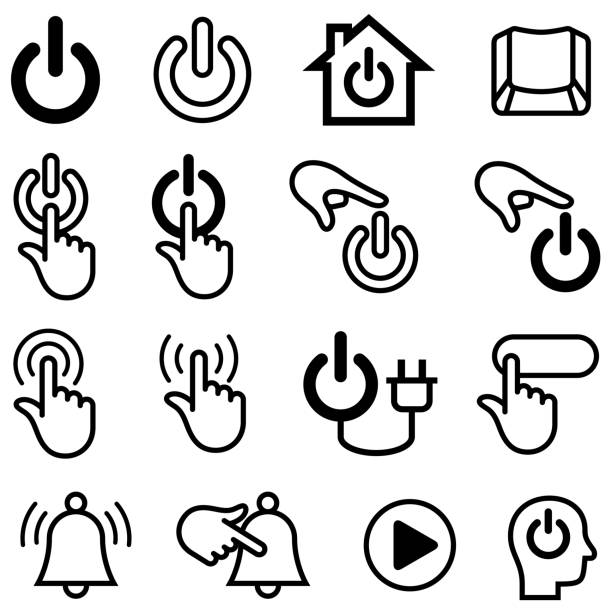Power and Play On Off Buttons Icons On off power button single color isolated icons start button stock illustrations