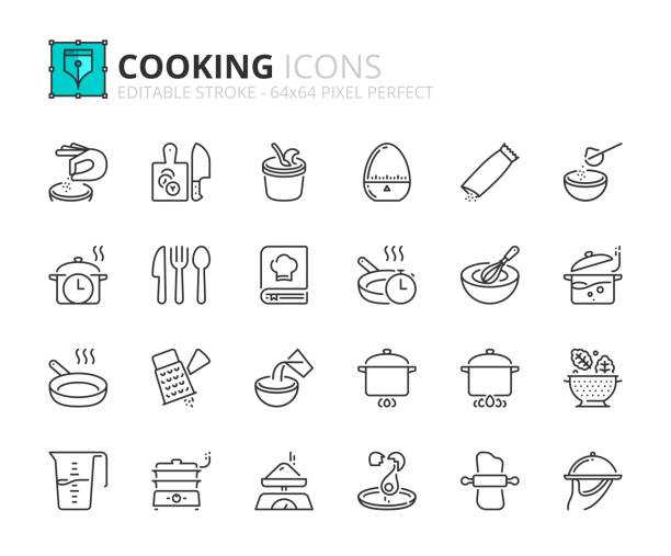 контурные значки о приготовлении пищи - tablespoon stock illustrations