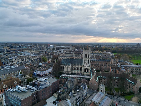 St John's College Chapel Cambridge UK drone aerial