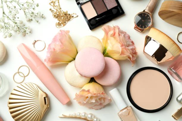 istock Female accessories and macaroons on white background 1456761954