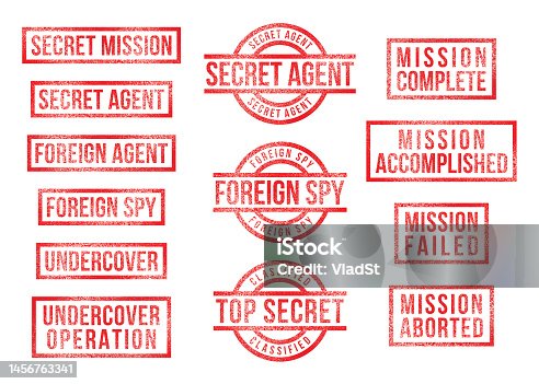 istock Rubber Stamps Top Secret Mission Undercover Agent Foreign Spy 1456763341