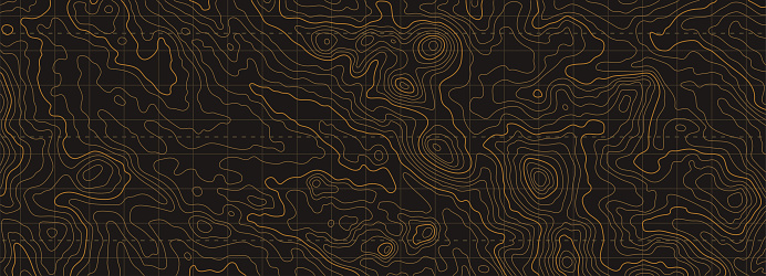 Topographic map patterns, dark topography line map. Outdoor vector background, editable stroke.