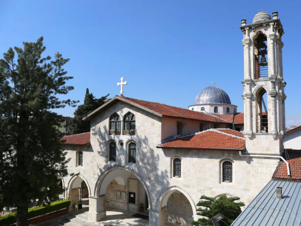 greek orthodox church with bell tower and dome in hatay - antakya imagens e fotografias de stock