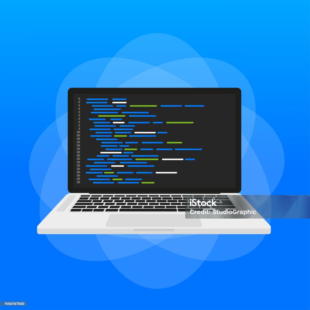 Programming Code On A Laptop Vector Illustration Stock Illustration ...