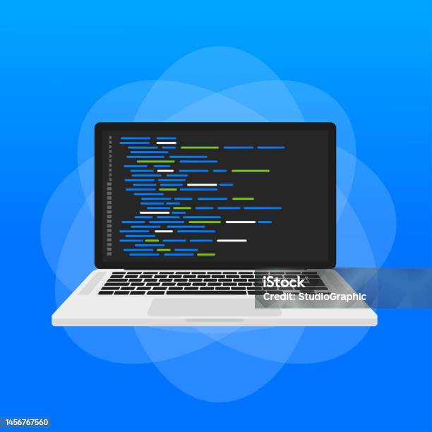 Programming Code On A Laptop Vector Illustration Stock Illustration ...