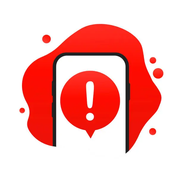 Vector illustration of Warning sign in the form of a bubble on the phone. Vector illustration