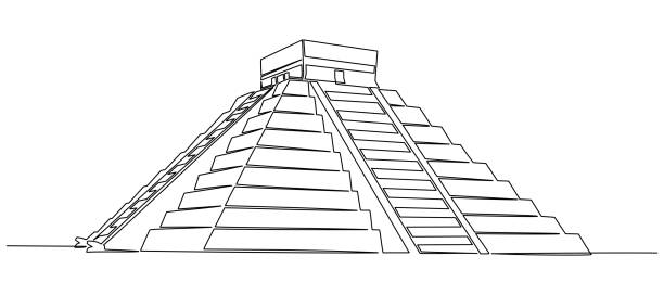 ilustraciones, imágenes clip art, dibujos animados e iconos de stock de dibujo continuo de una línea de chichén itzá. ilustración vectorial - dibujos de aztecas