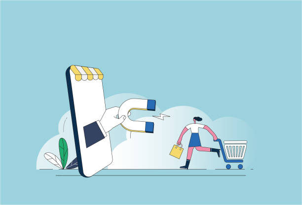 Magnets, mobile phones, shopping carts. Magnets, mobile phones, shopping carts. client retention stock illustrations