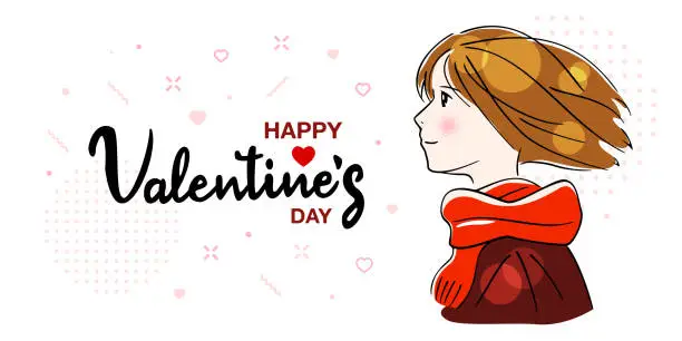 Vector illustration of Valentine's Day characters, red cheeked girl youth vector illustration white background material