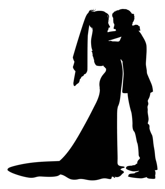 ilustraciones, imágenes clip art, dibujos animados e iconos de stock de novia y novio pareja vestido de novia siluetas - dancing women wedding reception men