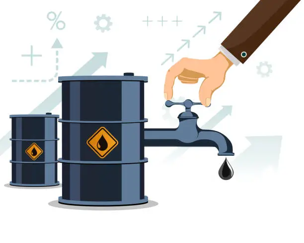 Vector illustration of Barrel of oil with an oil pipeline