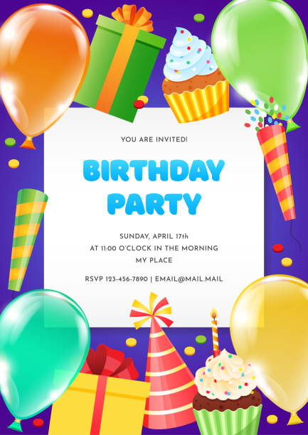 Bright Birthday party invitation template vector art illustration