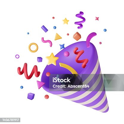 istock 3D Party Popper with Confetti 1456781917