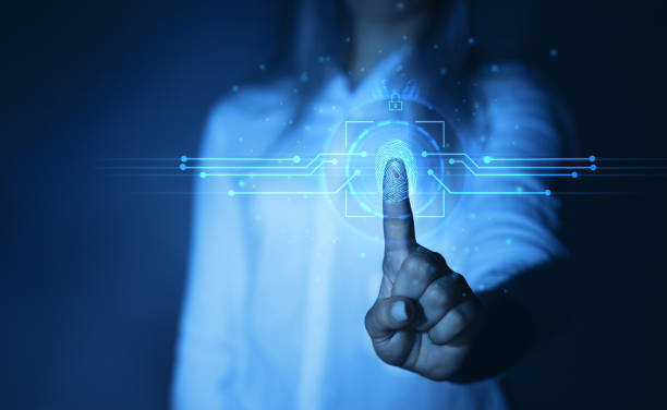 istock Biometrics security and innovation technology concept. Business person using fingerprint identification to personal access. 1456782902