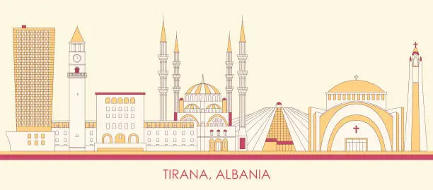 Vector illustration of Cartoon Skyline panorama of city of Tirana, Albania