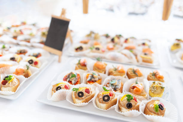 istock Close up of various canapes in plate. 1456783831