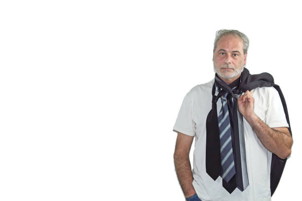 istock man in a suit and many ties looking ahead on a white background 1456784496