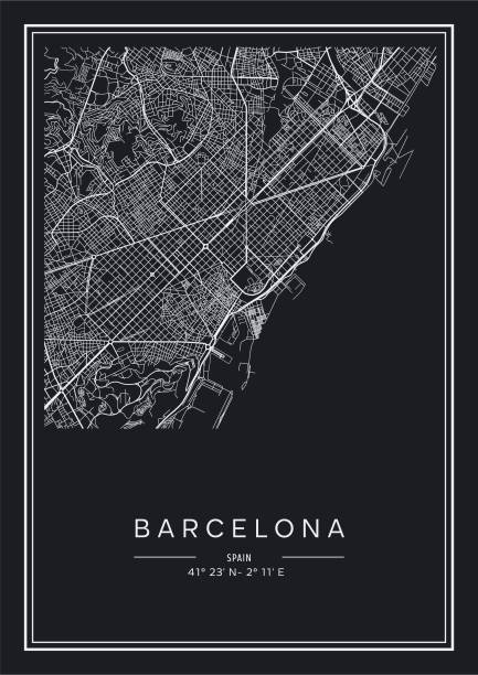 Black And White Printable Barcelona - Black And White Printable Barcelona City Map Poster Design Vector Illistration 