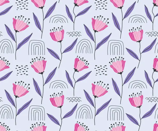 Vector illustration of Colorful and bright seamless vector floral pattern.