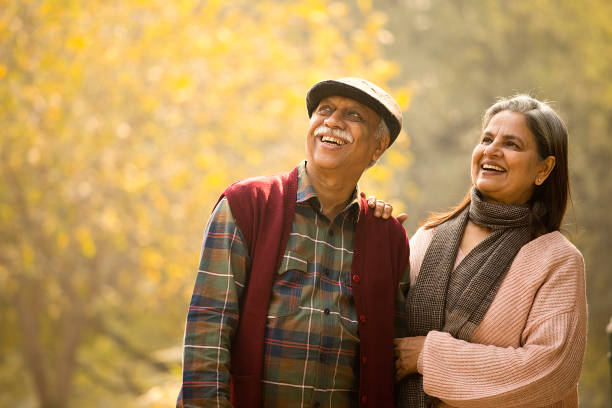 istock Happy old couple admiring view at park 1456793657
