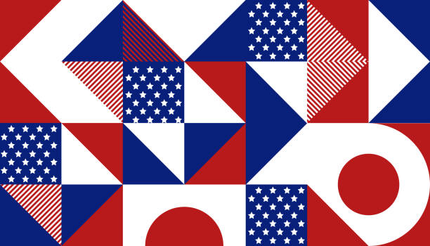 illustrazioni stock, clip art, cartoni animati e icone di tendenza di modello astratto senza soluzione di continuità di forme geometriche. colori usa. buona festa del presidente. modello per sfondo, inviti, saluti, web. - presidente degli stati uniti