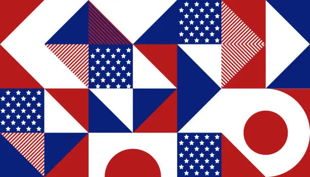 Vector illustration of Abstract seamless pattern of geometric shapes. USA colors. Happy President's Day. Template for background, invitations, greetings, web.