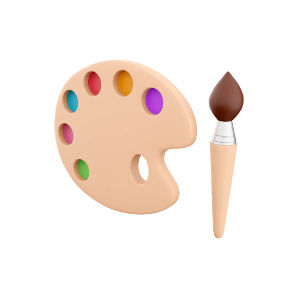 istock 3d rendering art pastel color palette with paint brush tool for painting. 3D render pastel color palette, brush icon 1456795552