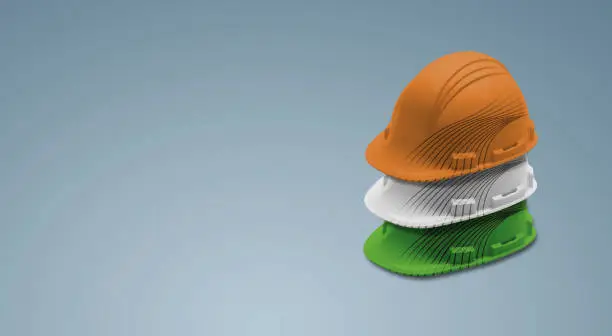 Orange, White and Green color construction worker caps, Republic day background and gantantra diwas idea.