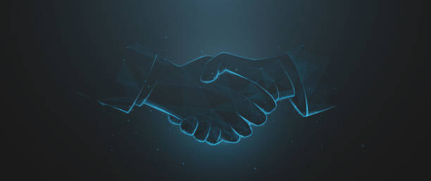 istock Low poly wireframe Handshake of business partners. Concept of  Deal, Partnership, Teamwork, Connection. Vector illustration 1456797320