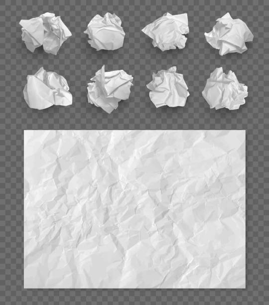 illustrazioni stock, clip art, cartoni animati e icone di tendenza di carta danneggiata. palline di carta accartocciate stampa trame di cartone vettoriale decente collezione realistica - paper crumpled white crushed