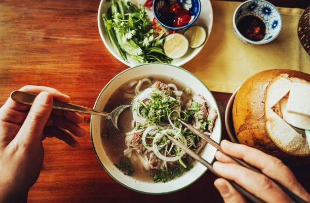 Pho, Vietnamese noodle soup, Vietnamese Rice Noodle Soup with Beef\nSaigon, Vietnam