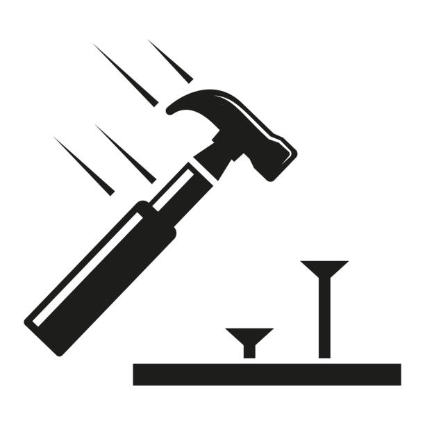 ハンマービートを釘に打ち、アイコン。修復ツールシンボルのベクターイラスト。 - construction construction material work tool nail点のイラスト素材／クリップアート素材／マンガ素材／アイコン素材