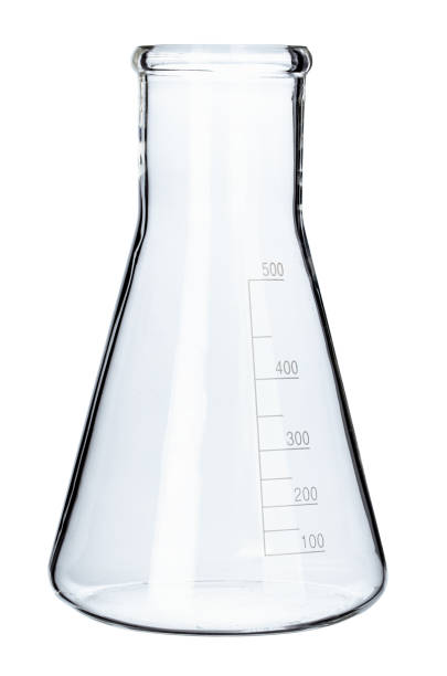 Laboratory glassware for liquids on white background, close up