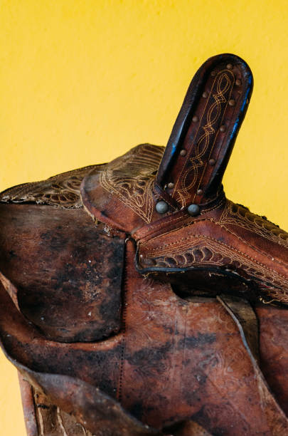 istock Worn leather western style horse saddle 1456807860