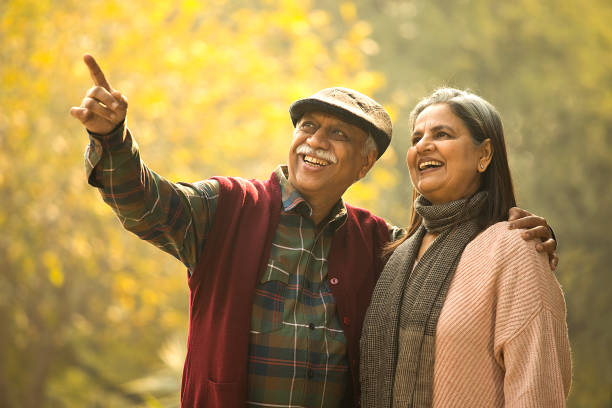 istock Happy old couple admiring view at park 1456809939
