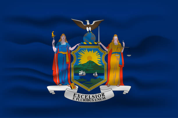 istock Waving flag of the New York state. Vector illustration. 1456810051