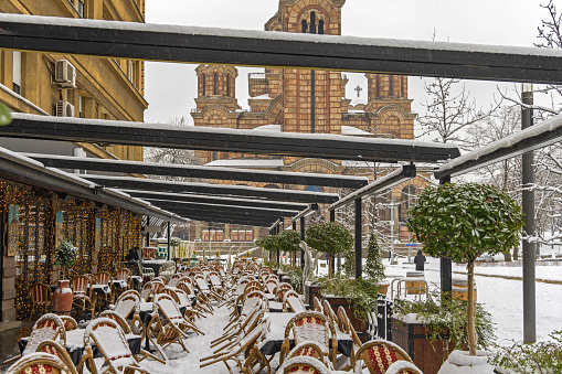 Restaurant Cafe Terrace Under Snow Cover Winter Weather