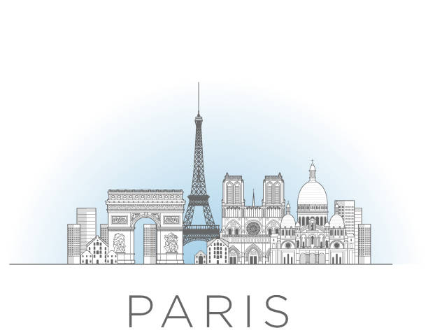 stockillustraties, clipart, cartoons en iconen met paris city france cityscape illustration skyline drawing - arc de triomphe