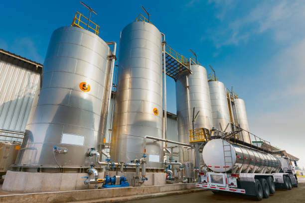 Silos with chemicals Unloading of silos with chemicals for the food industry gas tank stock pictures, royalty-free photos & images