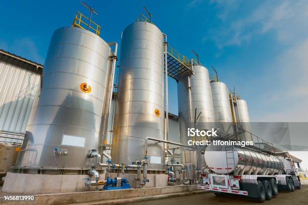 Silos With Chemicals Stock Photo - Download Image Now - Storage Tank, Silo, Gas Tank