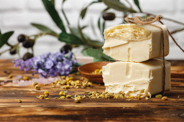 istock Natural handmade soap bars with flowers, close up 1456814682