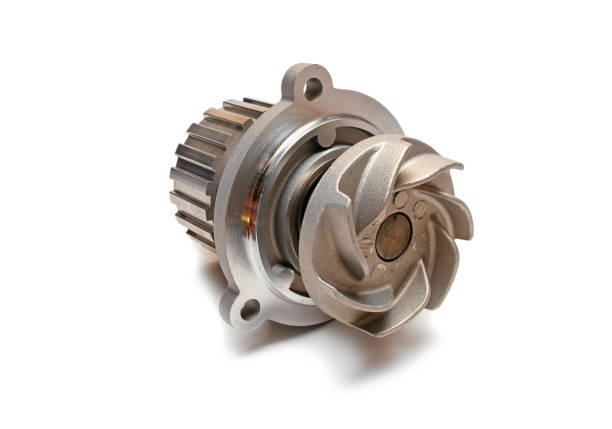 istock Metal coolant pump with impeller closeup isolate on white background. Water pump 1456816033