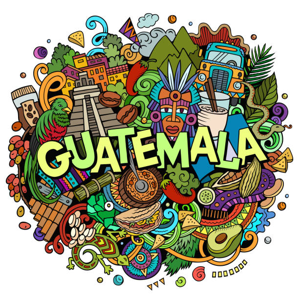 ilustracja doodle z kreskówki gwatemala. zabawny design - guatemalan flag stock illustrations