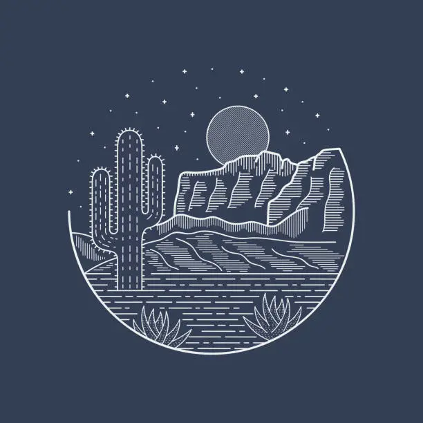 Vector illustration of mono line Arizona desert vector for patch, pin, graphic, art t-shirt design